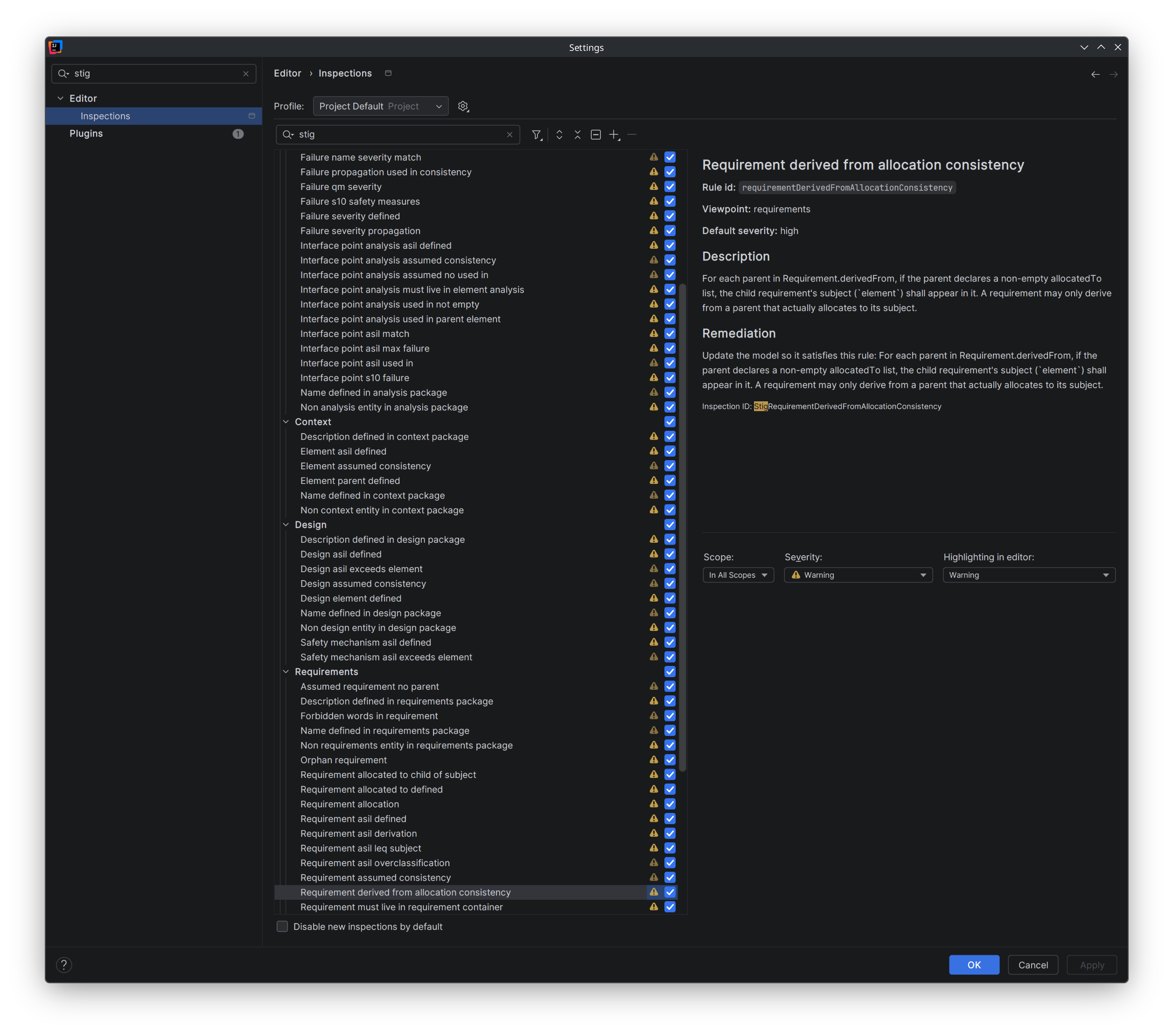 STIG inspection catalog in IntelliJ IDEA STIG inspection catalog in IntelliJ IDEA